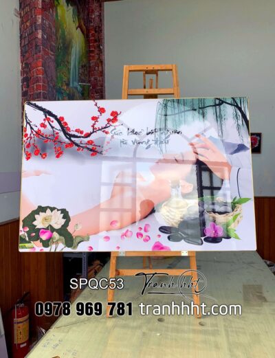 Khung Tranh spa gội đầu dưỡng sinh, Tranh Spa dưỡng sinh sức khỏe vùng đầu tráng gương treo tường, tranh đông y trị liệu SPQC53