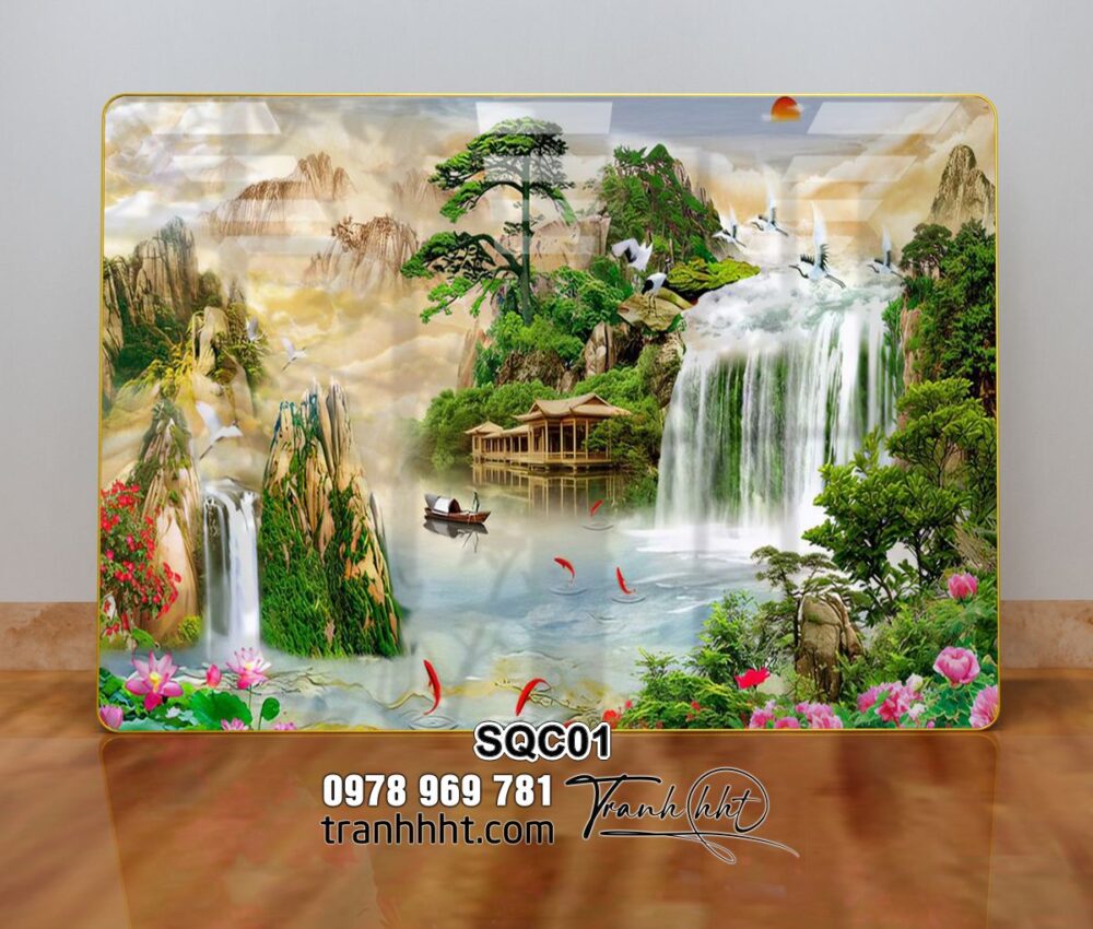 Tranh Tráng Gương phong thủy, tranh sơn dầu, tranh sơn thủy, tranh sơn thủy thiên nhiên, tranh thác nước treo tường, tranh phong cảnh, tranh canvas treo