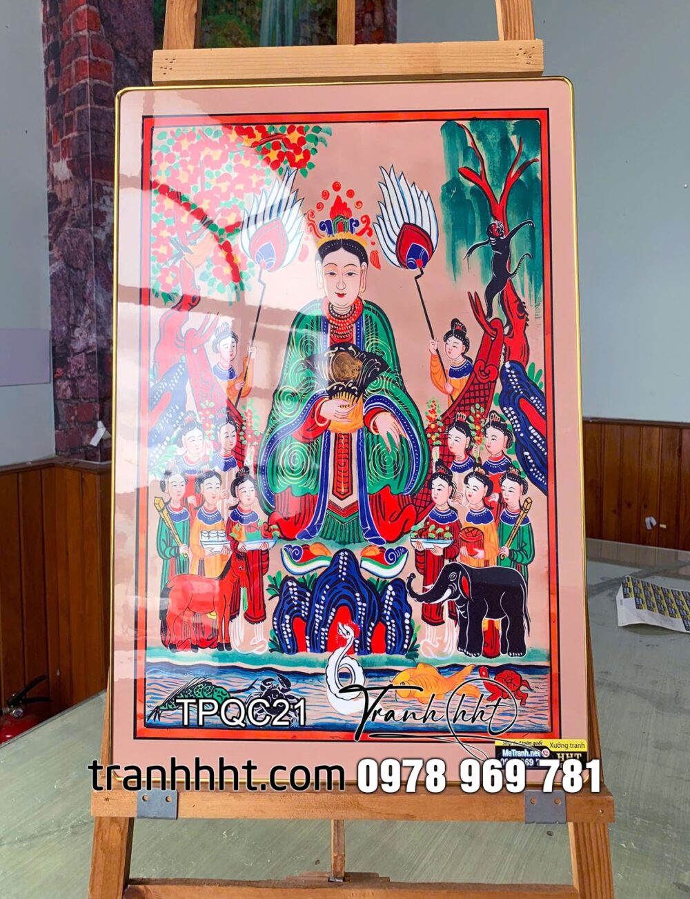 Tranh chúa sơn trang, bà chúa sơn trang tứ phủ, Tranh phòng thờ tứ phủ, bàn thờ tứ phủ công đồng, bà chúa xứ thánh mẫu quang huy tráng gương treo tường TPQC21