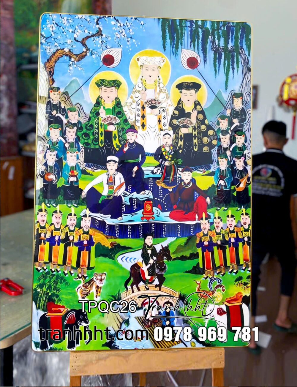 Tranh Tứ Phủ công đồng, tranh bà chúa xứ, tranh chúa sơn trang, Tranh phòng thờ, bàn thờ tứ phủ, bà cháu xứ hầu đồng hồn việt tráng gương treo tường TPQC26