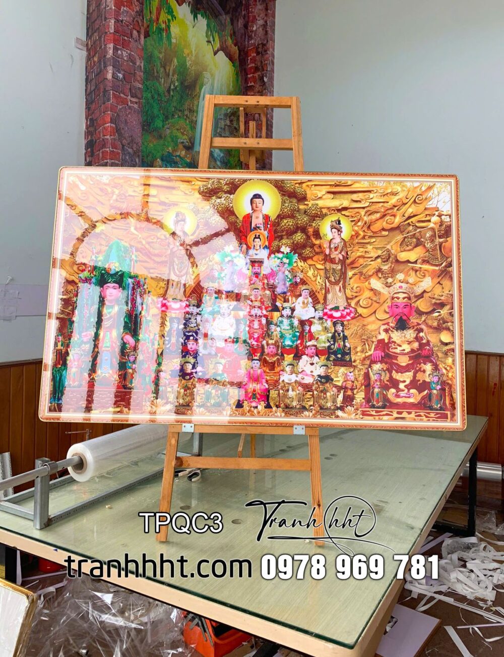 Khung tranh tứ phủ, tranh thờ tứ phủ, Tranh phòng thờ treo tường, bàn thờ chư thánh tứ phủ, bà chúa xứ tráng gương treo tường TPQC3