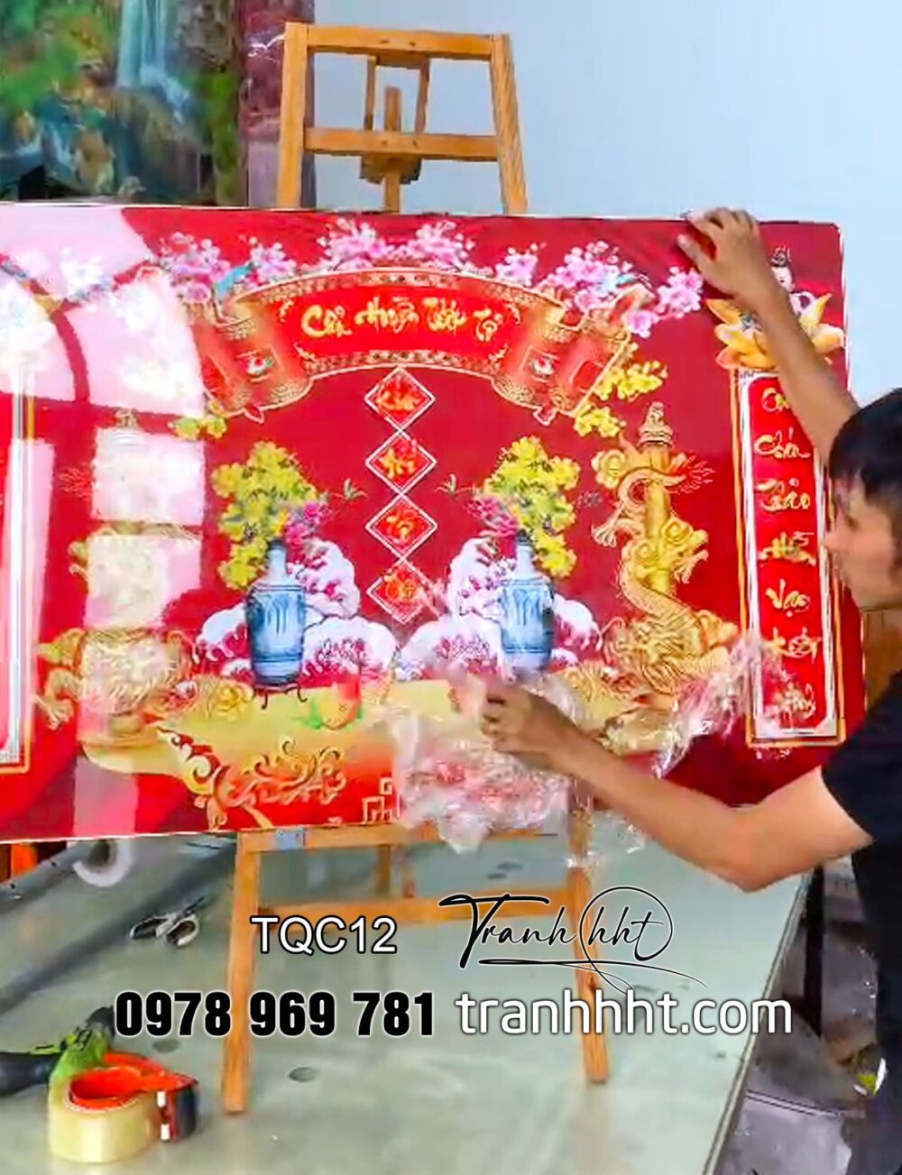 Tranh cửu huyền thất tổ, tranh phòng thờ tổ tiên, Tranh treo tường phòng thờ nhà có hương tổ tráng gương TQC12