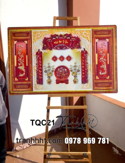 Khung tranh Kính nhớ tổ tiên, tranh đức lưu quang treo tường, Tranh thờ, Tranh treo tường phòng thờ tráng gương TQC21