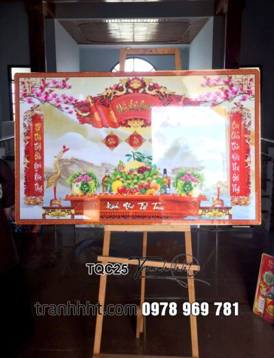 Tranh đức lưu quang, tranh cửu huyền thất tổ, Tranh treo tường phòng thờ bàn thờ gia tiên tráng gương TQC25