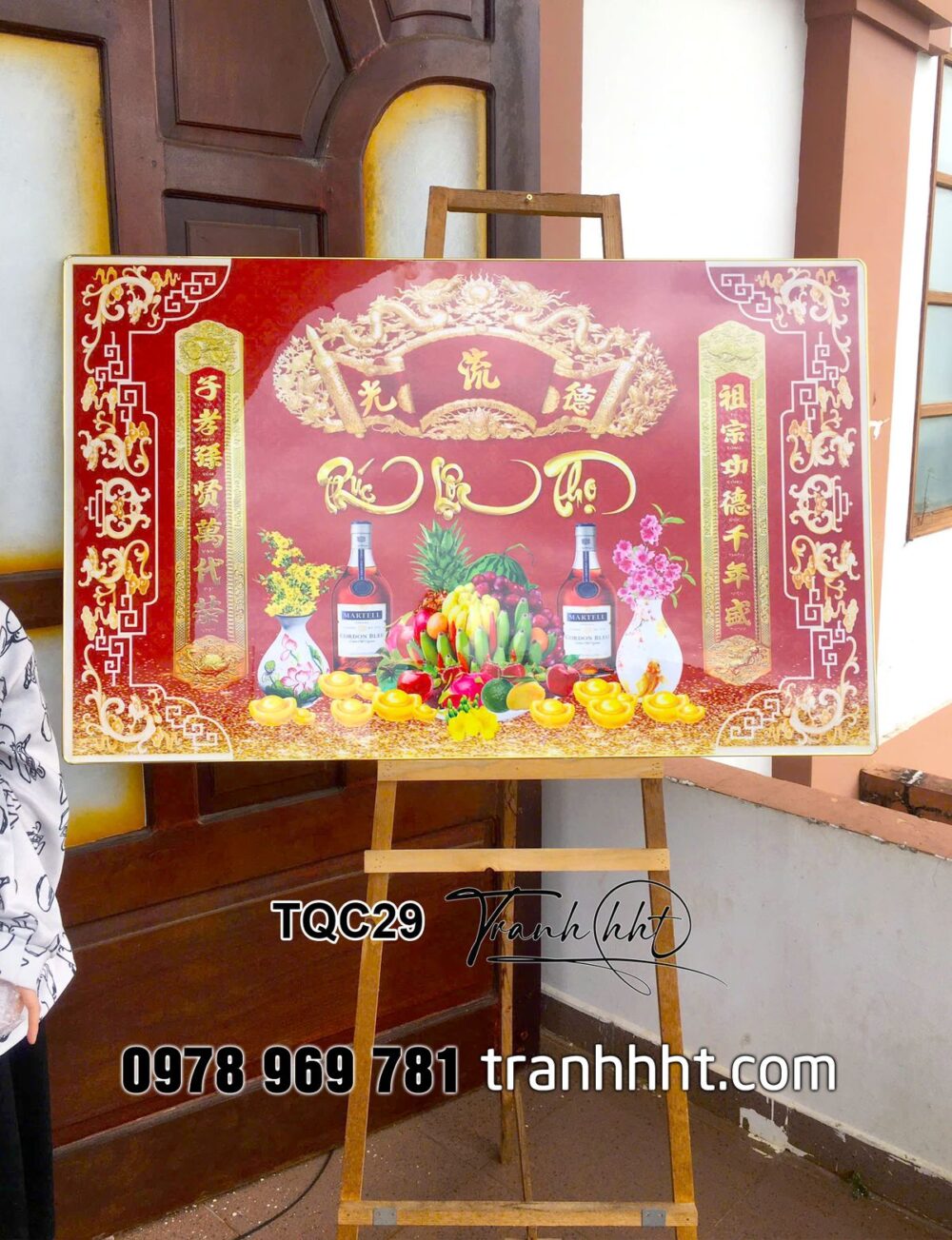 Tranh cửu huyền thất tổ, tranh đức lưu quang, Tranh treo tường phòng thờ lư hương gia tiên tráng gương TQC29