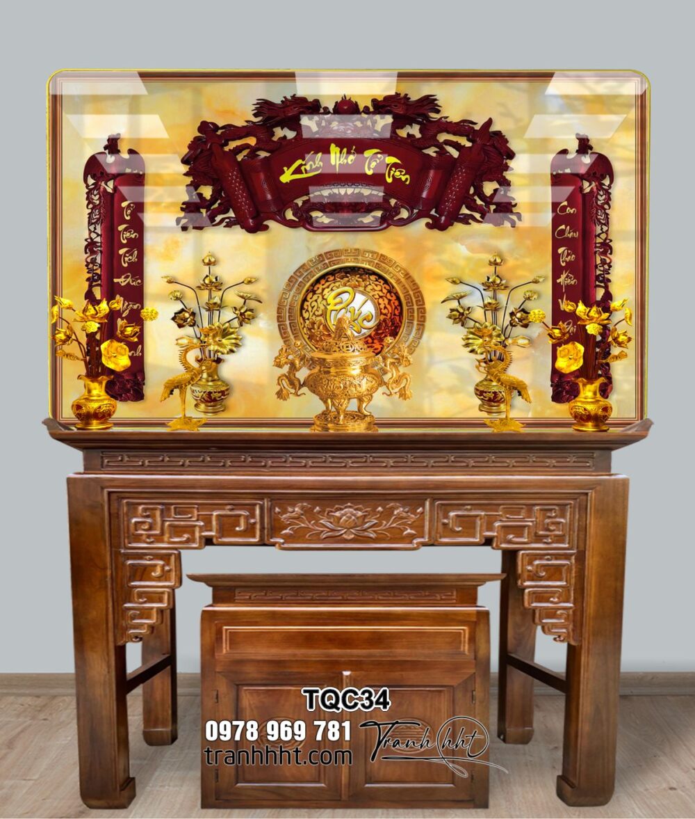 Tranh cửu huyền thất tổ, tranh gia tiên tráng gương, tranh đức lưu quang, tranh tủ thờ,Tranh phòng thờ kính nhớ tổ tiên TQC34