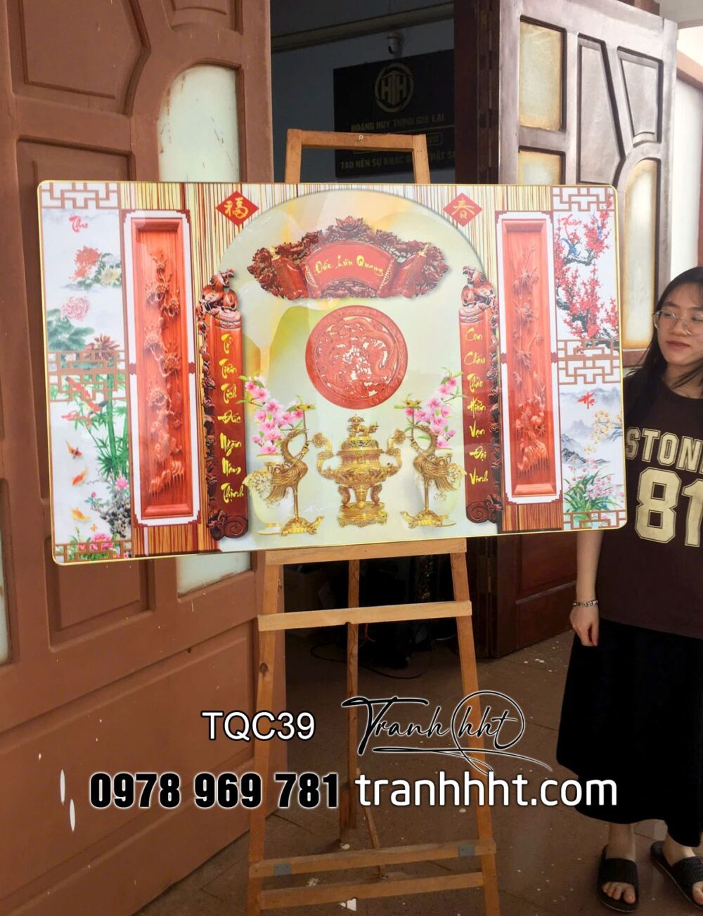 Tranh đức lưu quang, khung ảnh thờ, tranh tủ thờ, Tranh treo tường phòng thờ phông bàn thờ tổ tiên tráng gương TQC39