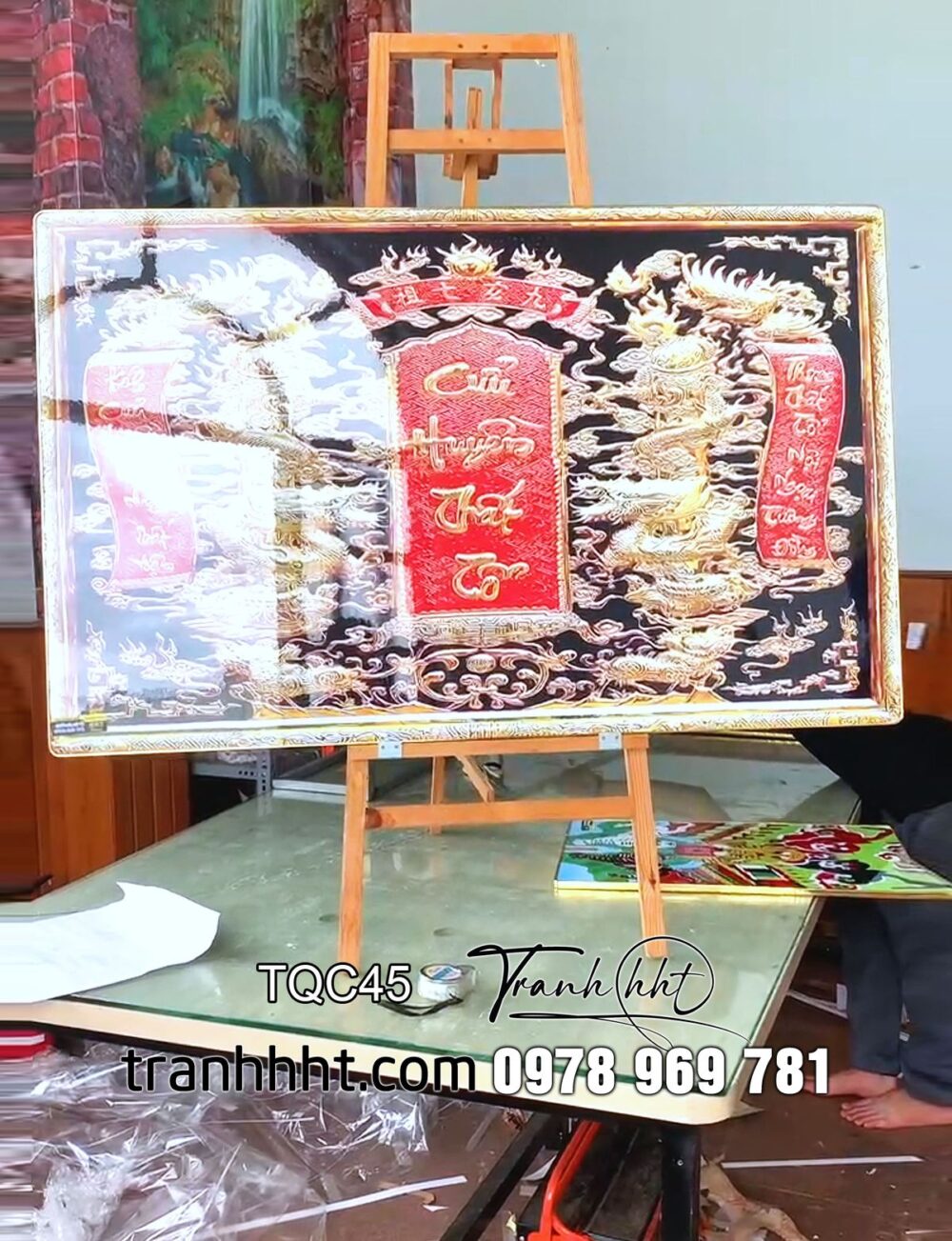 Tranh cửu huyền thất tổ, tranh kính nhớ tổ tiên, Tranh treo tường phòng thờ, tranh cửu huyền thất tổ tráng gương TQC45