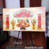 Tranh gia tiên treo tường, tranh trang trí bàn thờ, khung ảnh phòng thờ, Tranh treo tường phòng thờ ngũ quả đức lưu quang câu đối tráng gương TQC47