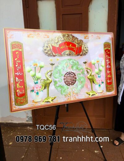 Tranh thờ gia tiên, tranh cửu huyền thất tổ, khung tranh trang trí phòng thờ, tranh đức lưu quang, Tranh treo tường phòng thờ tráng gương TQC56