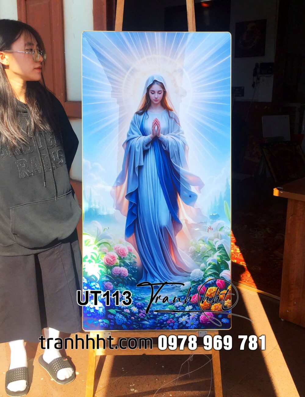 Tranh Công giáo treo tường, tranh Đức mẹ Maria, tranh chúa Giêsu ánh sáng đức tin tráng gương treo tường UT113