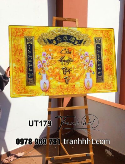 Tranh phòng thờ cửu huyền thất tổ, Tranh Đức Lưu Quang, tranh thờ cúng gia tiên, Tranh thờ treo tường, Tranh thờ gia tiên tráng gương treo tường UT179