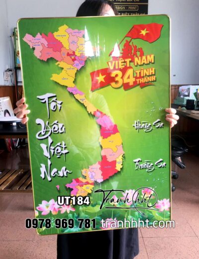 Khung tranh Bản đồ 34 tỉnh việt nam, Tranh Bản Đồ 34 Tỉnh, bản đồ việt nam treo tường, bản đồ hành chính việt nam UT184