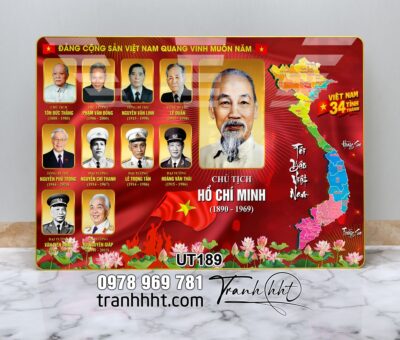 Bản đồ hành chính việt nam, Tranh Bác Hồ, tranh lãnh tụ Việt Nam, Tranh bản đồ việt nam, tranh quốc khánh tráng gương UT189