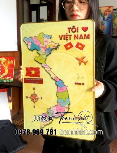 Bản đồ 34 tỉnh, Bản đồ Việt Nam 34 tỉnh tráng gương, Tranh treo tường bản đồ việt nam, Khung ảnh bản đồ 34 tỉnh tráng gương UT209