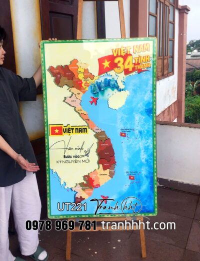 Bản đồ hành chính việt nam, Tranh treo tường bản đồ việt nam, bản đồ 34 tỉnh, tranh Việt Nam tráng gương UT221