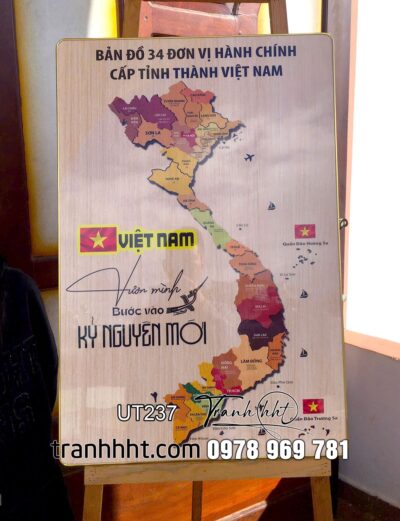 Tranh tráng gương 3D bản đồ Việt Nam 34 tỉnh, bản đồ gỗ 3D tráng gương 34 tỉnh Việt nam, bản đồ việt nam, Khung ảnh bản đồ Việt Nam 34 tỉnh thành tráng gương UT237