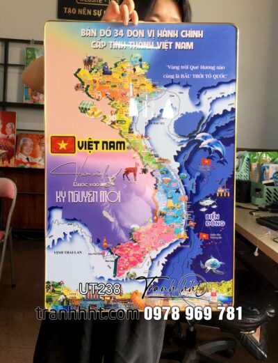 Tranh bản đồ 34 tỉnh việt nam 3d tráng gương, bản đồ gỗ 3D tráng gương 34 tỉnh Việt nam, bản đồ việt nam treo tường, Khung ảnh bản đồ Việt Nam 34 tỉnh thành tráng gương UT238