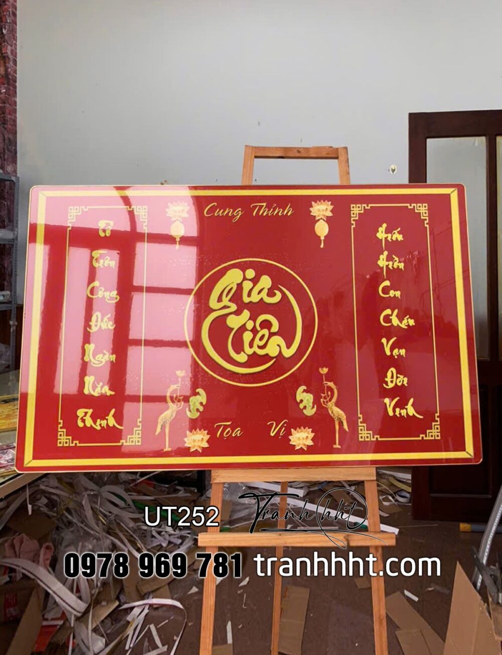 Tranh phòng thờ gia tiên, tranh tủ thờ, tranh bàn thờ trang trí, Tranh phòng thờ cửu huyền thất tổ, đức lưu quang tri ân tổ tiên tráng gương treo tường UT252