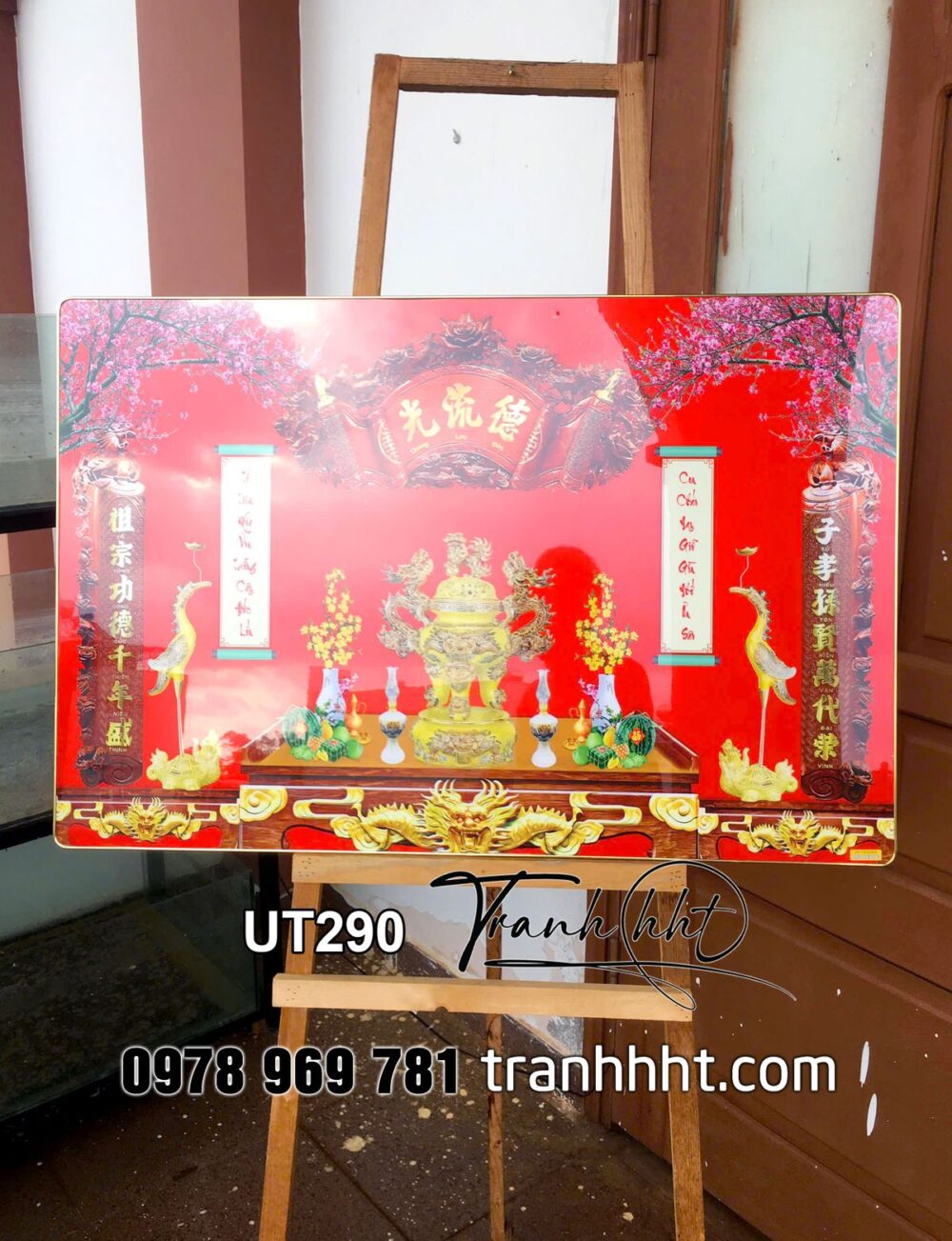 Tranh phòng thờ đức lưu quang, tranh thờ tổ tiên, tranh trang trí bàn thờ treo tường, Tranh phòng thờ cửu huyền thất tổ phúc đức lưu truyền tráng gương treo tường UT290