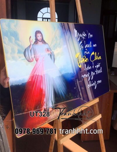 Tranh Công Giáo trang trí, tranh chúa Giê su thiên chúa tỏa sáng, tranh ảnh đức mẹ Maria gia đình nhà thánh tráng gương treo tường UT328