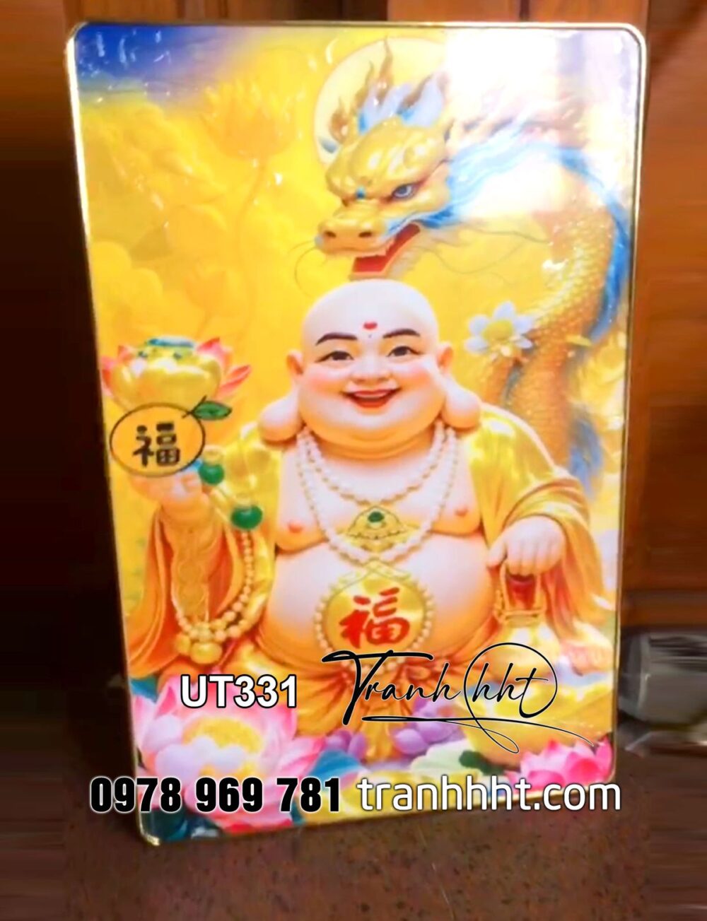 Tranh Tài Lộc Thần Tài Phật Di Lặc kim tiền phát tài phát lộc vạn phúc cát tường tráng gương treo tường UT331