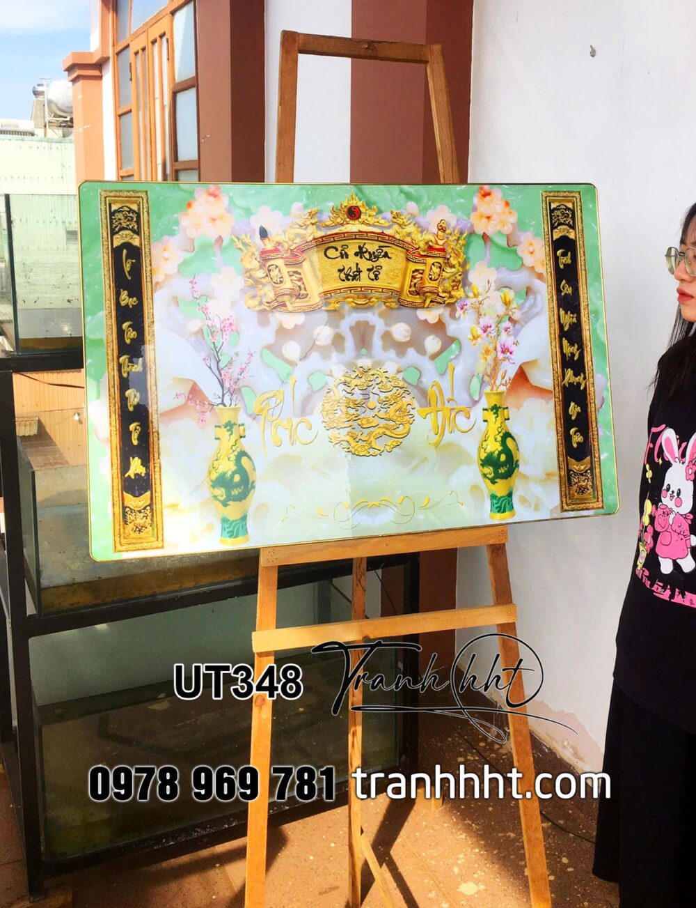 Tranh phòng thờ cửu huyền thất tổ đức lưu quang, tranh thờ tổ tiên, tranh trang trí bàn thờ treo tường, tranh bàn thờ phúc đức lưu truyền tráng gương treo tường UT348