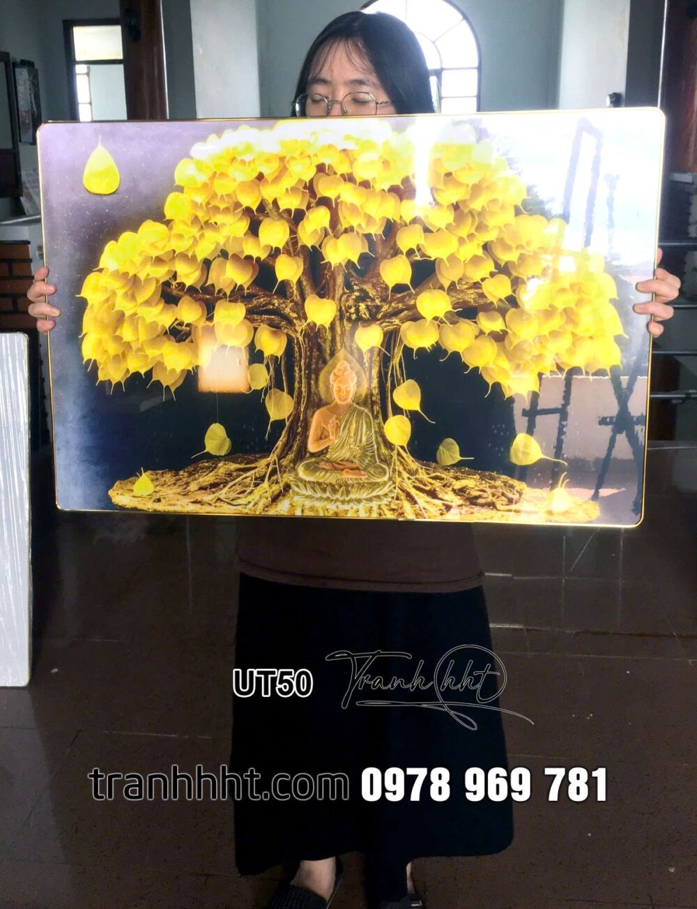 Tranh phòng thờ tráng gương, Hình tủ thờ, Tranh treo tường phòng thờ đức lưu quang tôn kính bề trên tráng gương TQC62