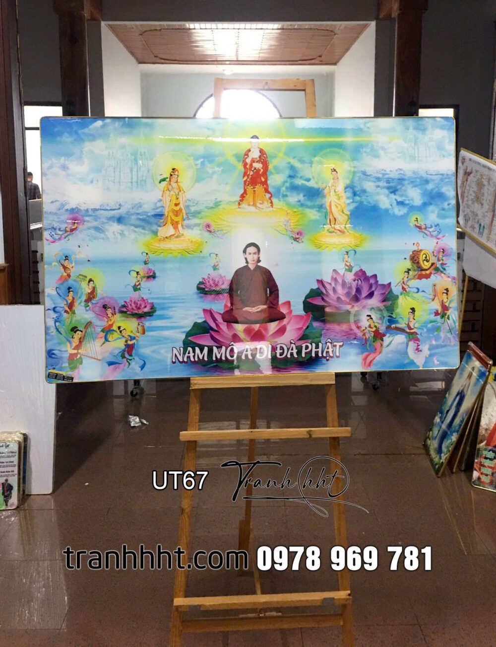 Tranh thờ Đức Huỳnh Giáo Chủ, tranh Phật Hoà Hảo tráng gương, Tranh treo tường Phật giáo Hòa hảo Đức Huỳnh Giáo Chủ ở cõi trời tráng gương UT67