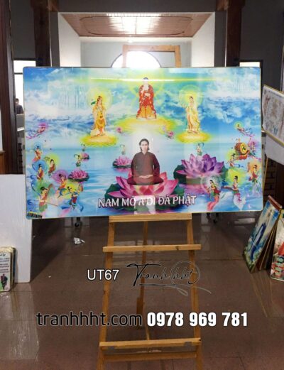 Tranh thờ Đức Huỳnh Giáo Chủ, tranh Phật Hoà Hảo tráng gương, Tranh treo tường Phật giáo Hòa hảo Đức Huỳnh Giáo Chủ ở cõi trời tráng gương UT67