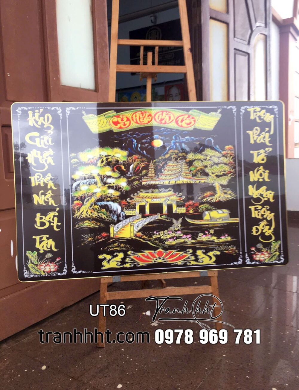 Khung tranh phòng thờ, tranh thờ tổ tiên, tranh gia tiên treo tường, Tranh treo tường Cửu Huyền Thất Tổ hiếu nghĩa với tổ tiên tráng gương UT86