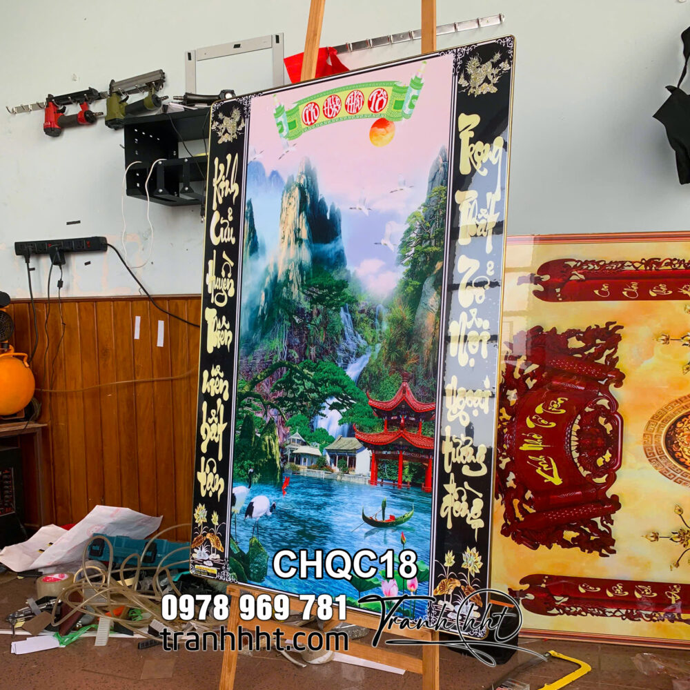 Tranh treo tường cửu huyền thất tổ hồng phúc tổ tiên tráng gương, Tranh trang trí phòng thờ bàn thờ tổ tiên CHQC18