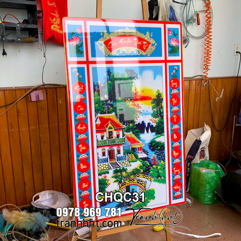 Tranh cửu huyền thất tổ treo bàn thờ tráng gương, tranh trang trí phòng thờ bàn thờ tủ thờ treo tường CHQC31