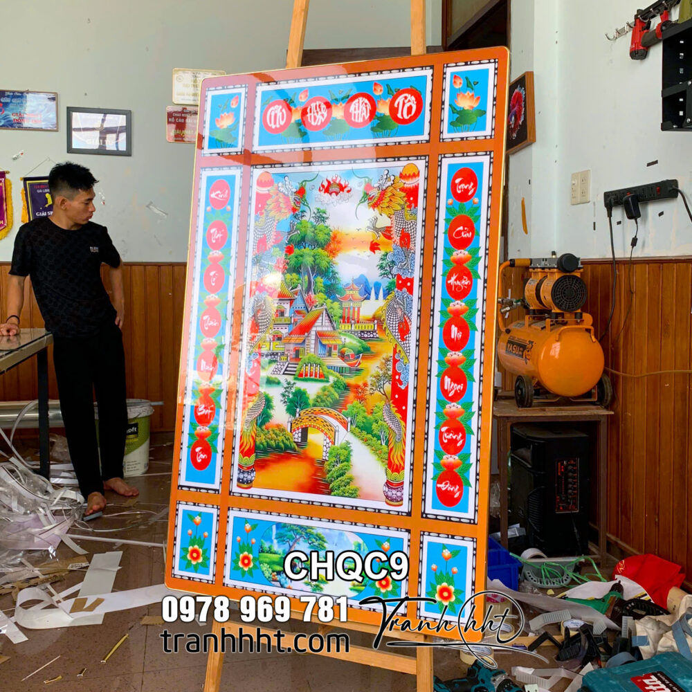 Tranh Tráng Gương treo phòng thờ tổ tiên ông bà, tranh thờ, Tranh treo tường cửu huyền thất tổ công đức trường tồn tráng gương CHQC9