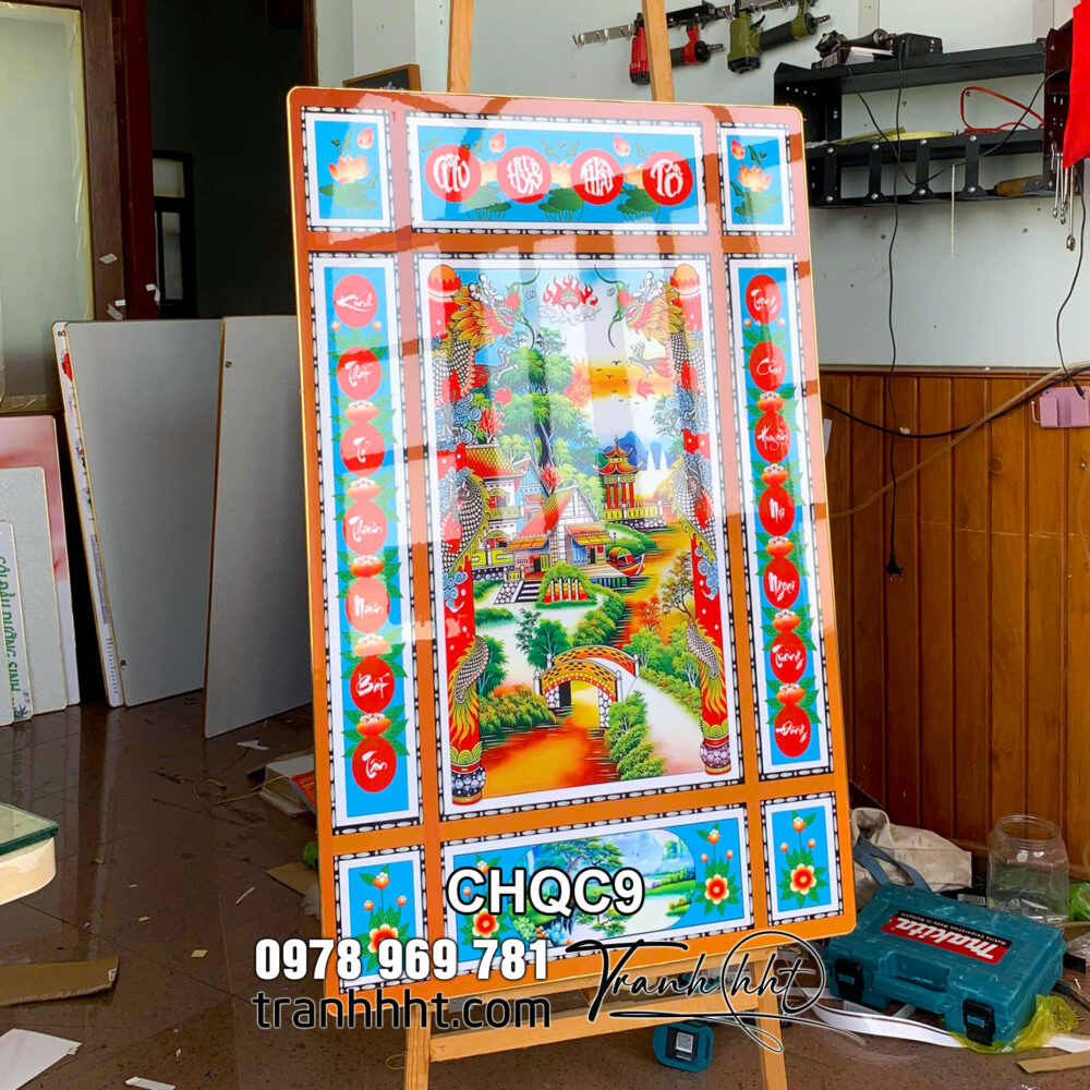 Tranh Tráng Gương treo phòng thờ tổ tiên ông bà, tranh thờ, Tranh treo tường cửu huyền thất tổ công đức trường tồn tráng gương CHQC9