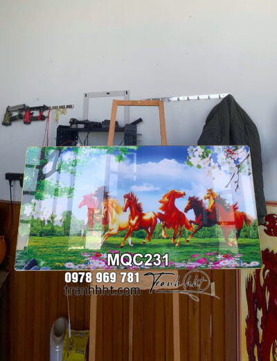 Tranh mã đáo thành công treo tường, tranh ngựa bát mã tráng gương, tranh ngựa mã đáo thành công phi dưới bầu trời trong xanh treo tường, tranh ngựa 3d tráng gương MQC231