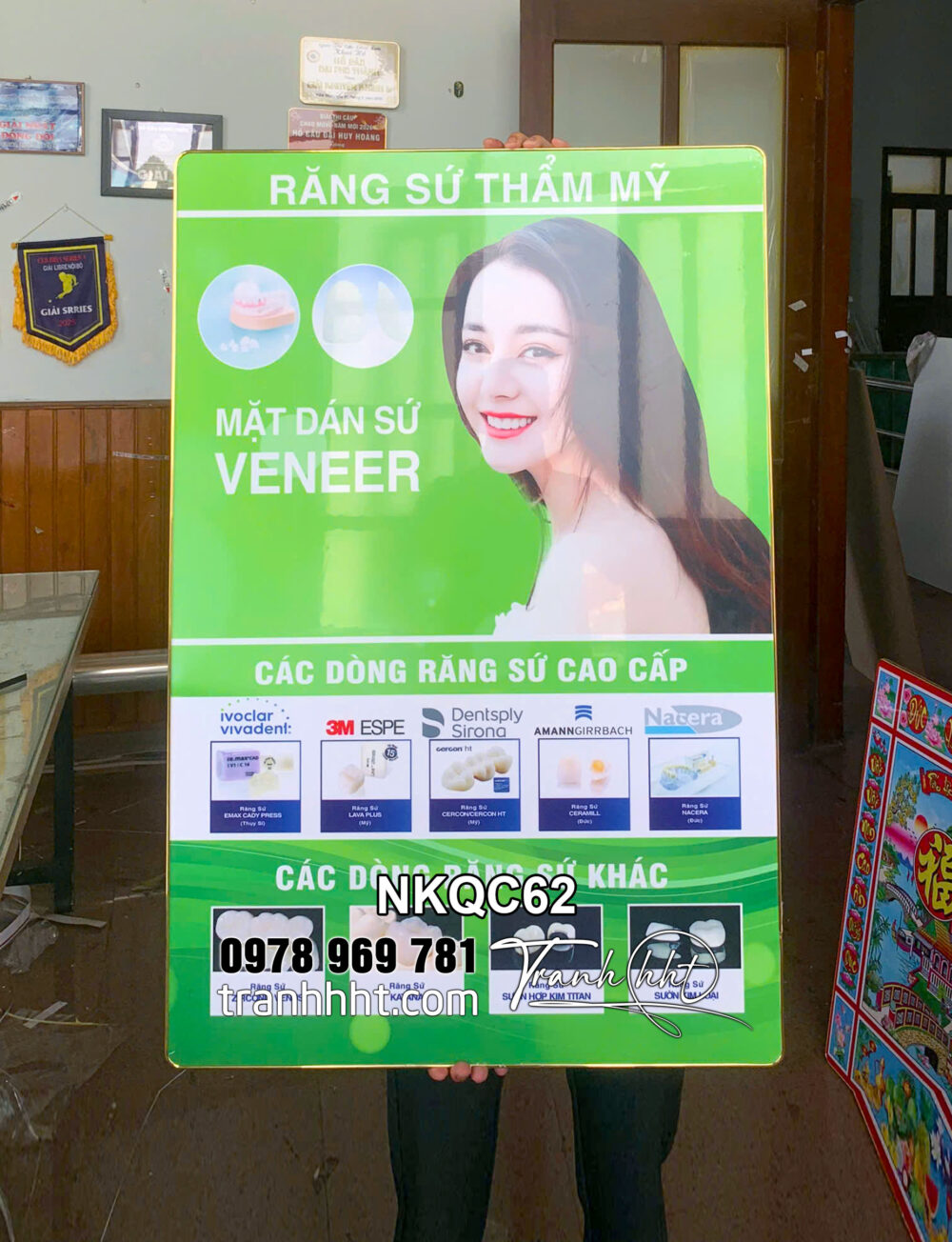 Tranh Nha Khoa thẩm mỹ mặt dán sứ VENEER tráng gương treo tường, Tranh nha chu treo tường, Tranh bệnh lý về răng NKQC62