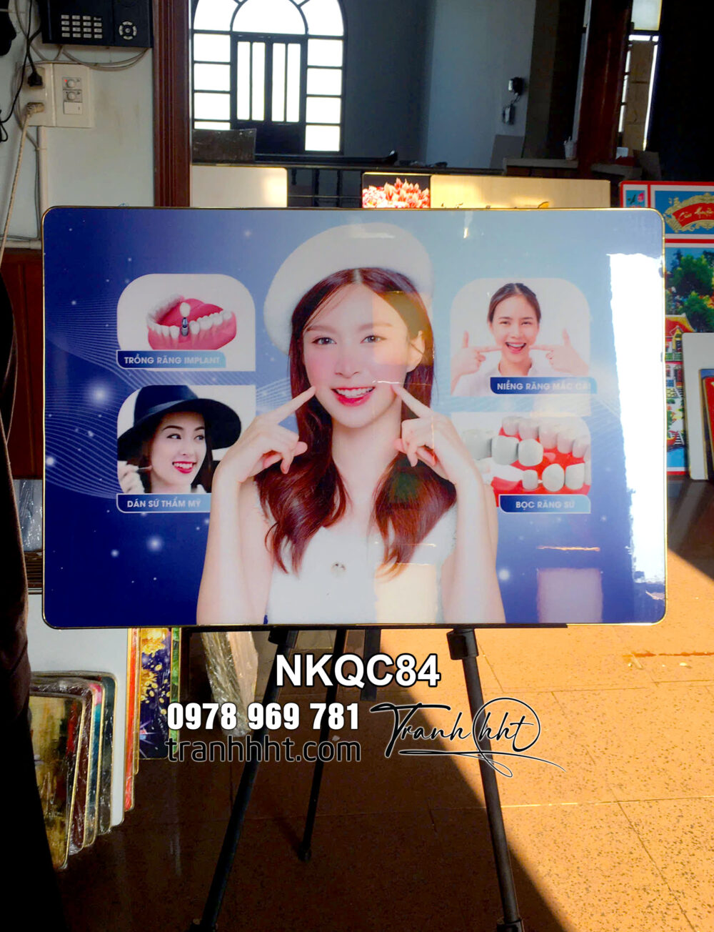 Tranh phòng khám Nha Khoa, Tranh nha khoa thẫm mỹ tráng gương treo tường, tranh Implant răng sứ, khung tranh nha khoa chăm sóc răng miệng Giải Pháp Nha Khoa Thẩm Mỹ Toàn Diện tráng gương treo tường NKQC84