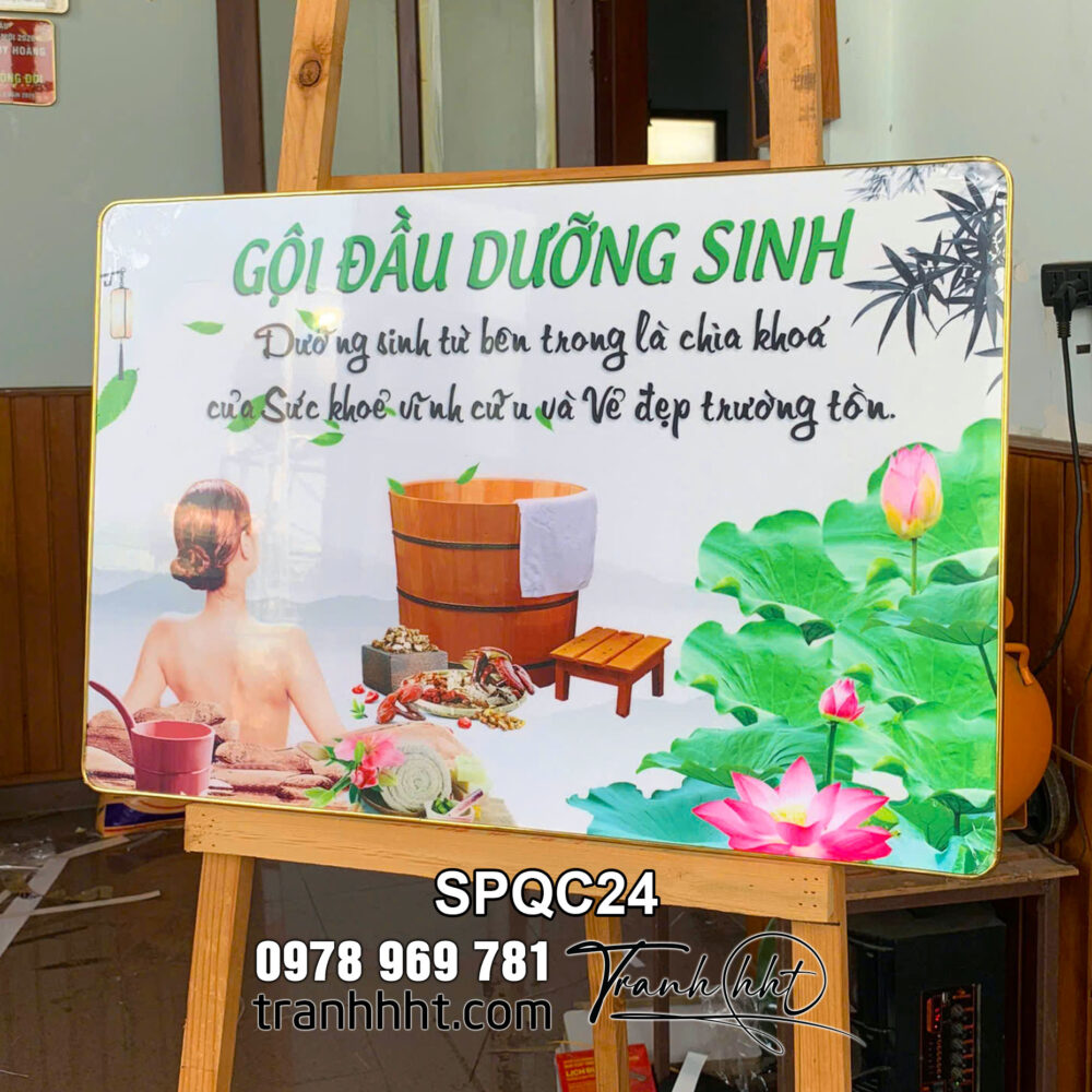 Tranh Spa dưỡng sinh đông y trị liệu, Tranh treo tường Spa gội đầu dưỡng sinh giữ sức khỏe bền vững tráng gương SPQC24
