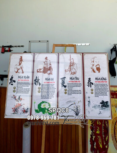 Tranh đông y xuân hạ thu đông, Tranh Spa dưỡng sinh đông y dưỡng từng bộ phận theo mùa tráng gương treo tường SPQC8