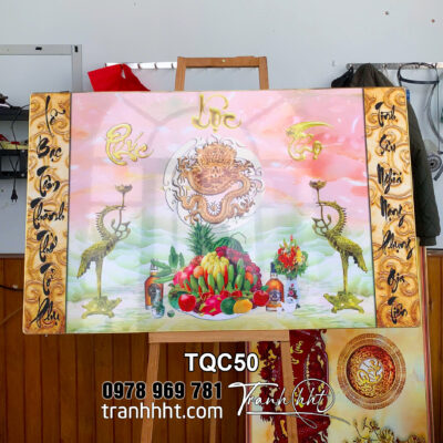 Tranh treo tường phòng thờ cúng gia tiên tráng gương, tranh cửu huyền thất tổ, tranh treo bàn thờ tủ thờ TQC50