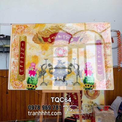 Tranh treo tường phòng thờ câu đối ý nghĩ kính tổ tiên tráng gương, Khung tranh cửu huyền thất tổ TQC64