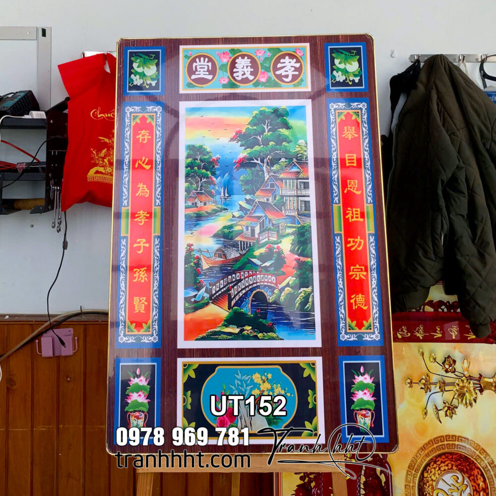 Tranh Cửu huyền thất tổ trang trí, tranh bàn thờ tủ thờ, tranh thờ gia tiên đức lưu quang tráng gương treo tường UT152