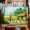 Tranh làng quê việt nam treo tường, tranh sơn dầu đồng quê 3d tráng gương treo tường, tranh đồng quê, tranh quê hương ruộng lúa chín sinh hoạt thường ngày tráng gương treo tường UT454