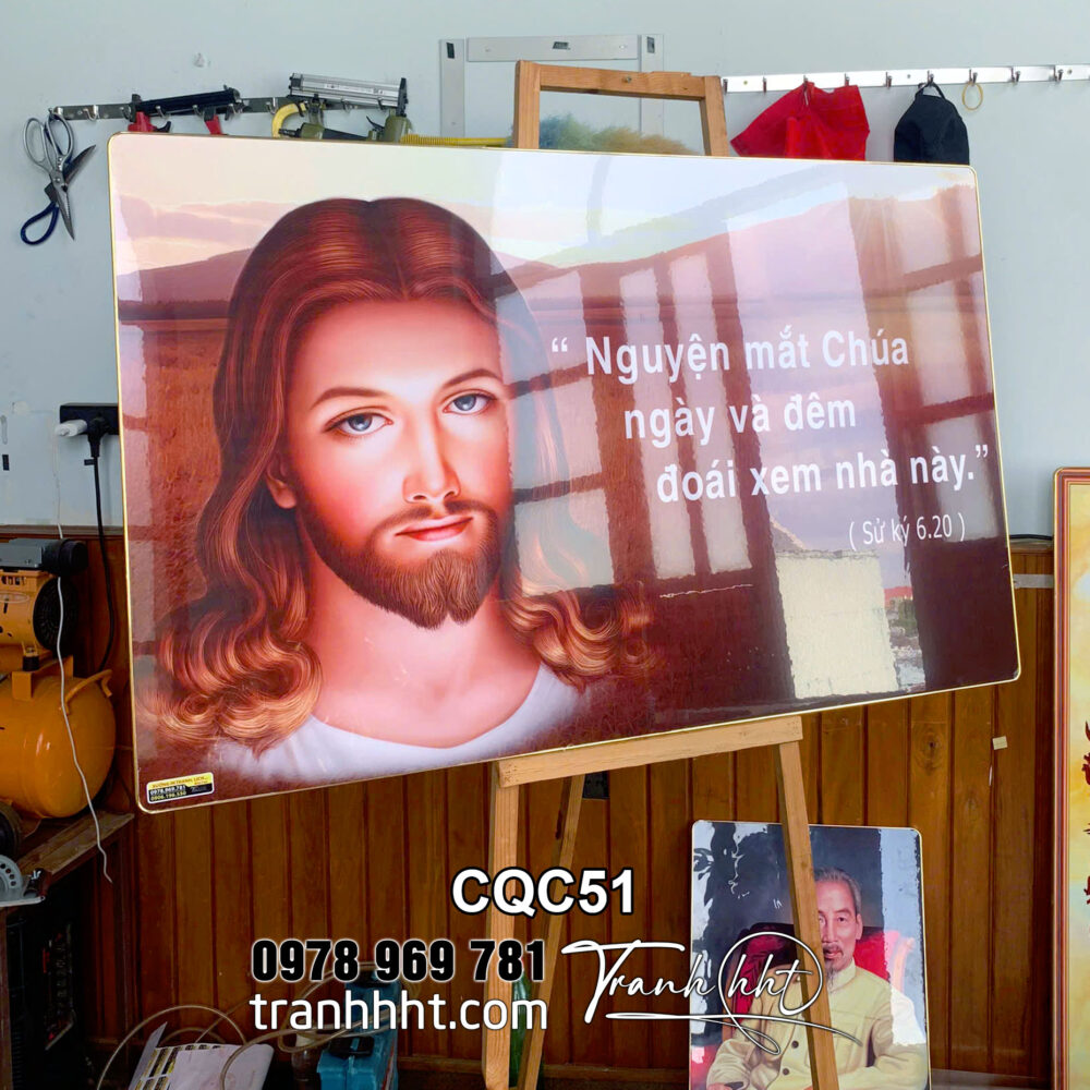 Khung Ảnh chúa Giê Su 3d,Tranh Công Giáo đức mẹ Maria, tranh chúa Giê su nguyện mắt chúa tráng gương treo tường CQC51