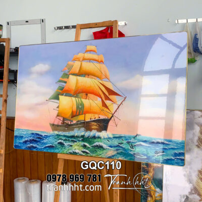 Tranh thuận buồm xuôi gió decor treo tường, Tranh tráng gương thuận buồm xuôi gió trôi trên biển lớn treo tường GQC110