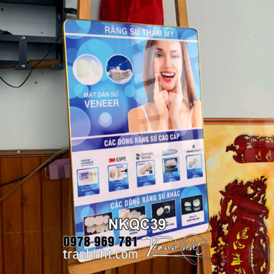 Tranh treo tường Nha Khoa thẩm mỹ tráng gương, Khung tranh Nha khoa Implant các dòng răng sứ cao cấp tráng gương NKQC39