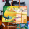 Tranh làng quê trang trí, tranh quê hương decor, tranh đồng quê dân làng cày lúa trên ruộng tráng gương treo tường QQC15