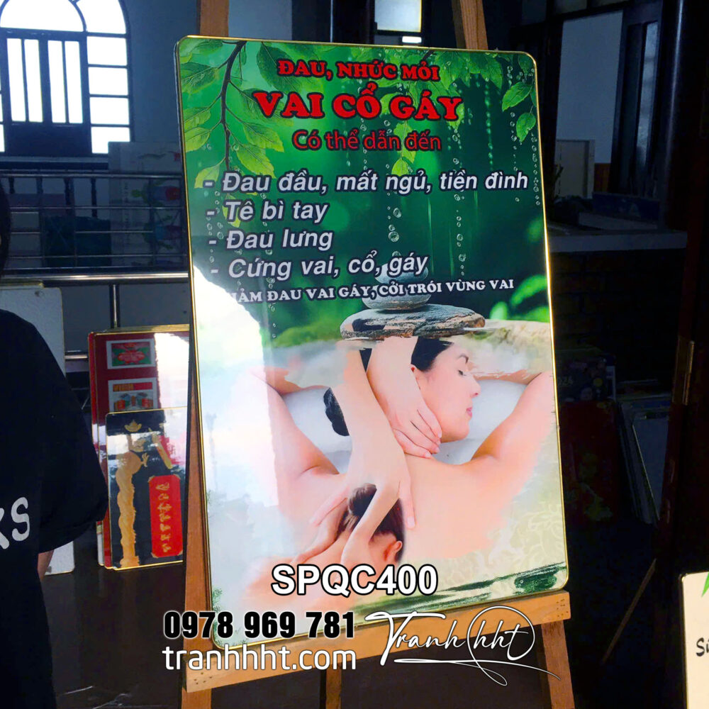 Tranh đả thông kinh lạc mát xa trị liệu, Tranh Spa Dưỡng Sinh đau nhức cổ vai gáy đông y tráng gương treo tường SPQC400