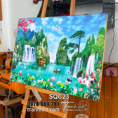Tranh treo tường phong thủy trời mây non nước tráng gương, Tranh phong cảnh phong thuỷ treo tường, tranh tân gia SQC23